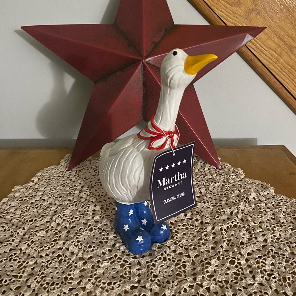 Martha Stewart Patriotic Goose Figurine with Red Scarf and Blue Boots